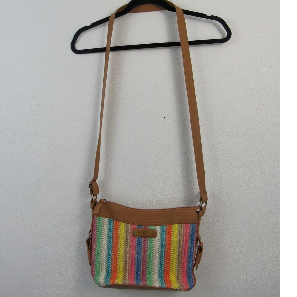 Rosetti Venice Straw Mid Crossbody Bag Multi Color Blue Pink Yellow Purple